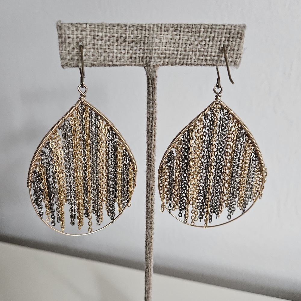 CITRINE BY THE STONES Mixed Metal "Rain" Teardrop Hoop Earrings - Picture 4 of 9